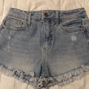 Celebrity Pink Light Blue Distressed Denim Shorts